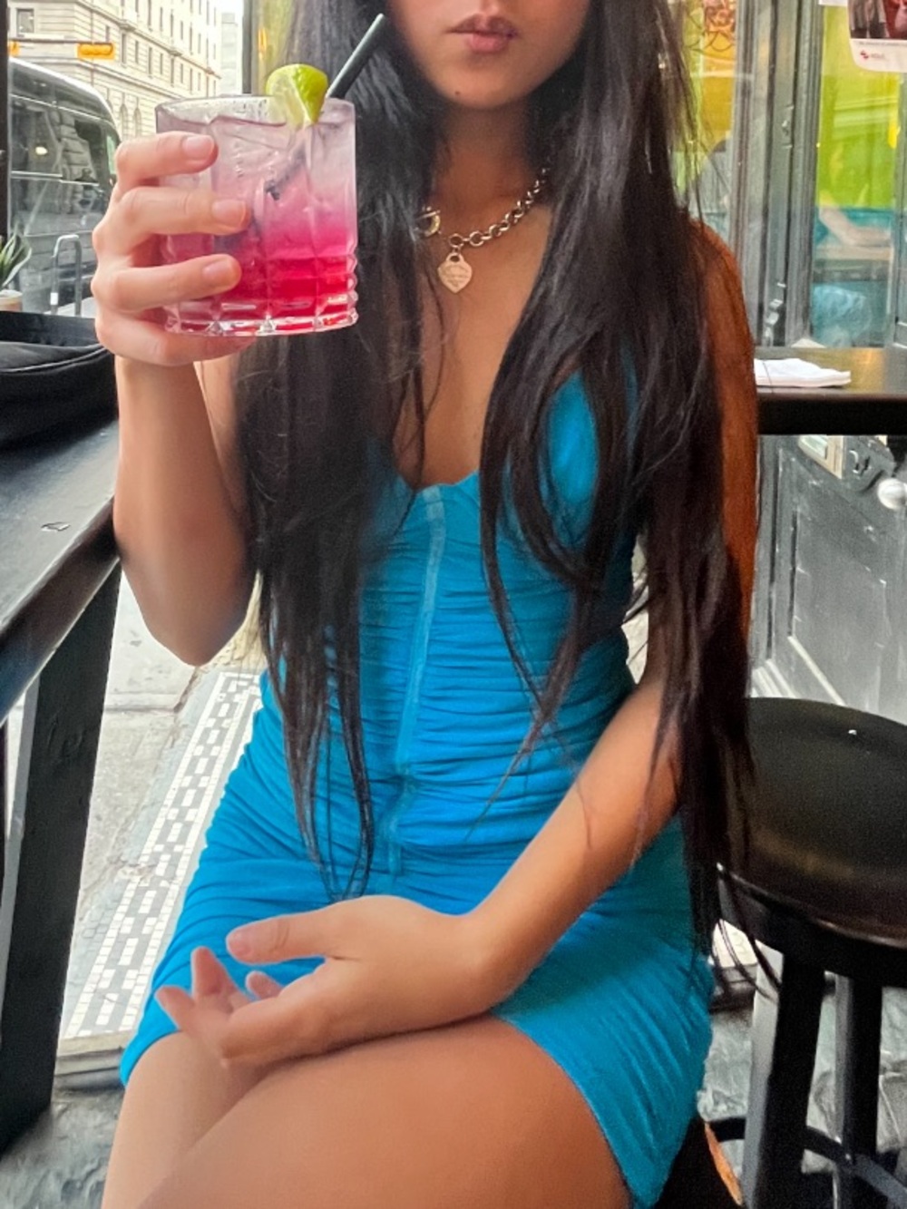 White Fox Blue Ruched Slip Dress